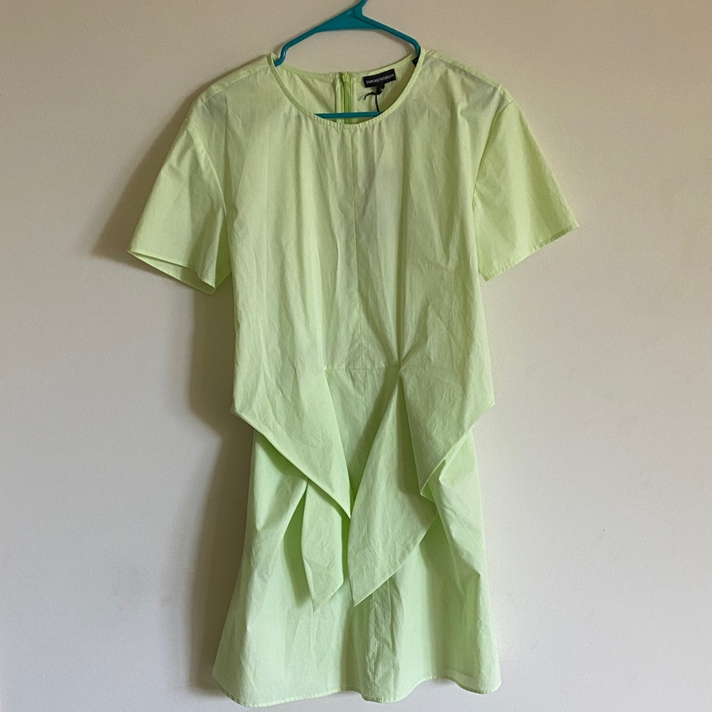 Emporio Armani Pale Lime Short-Sleeve Layered Mini Dress